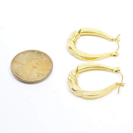 14K Yellow Gold Textured Oblong Hoop Earrings 1.7g image number 6