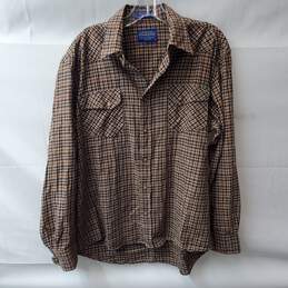 Pendleton Austin Shirt Brown Plaid Button Down Cotton Wool Blend Size M