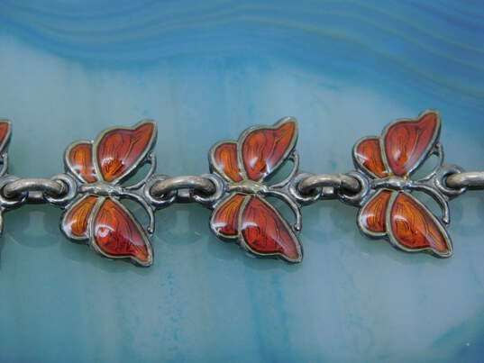Vintage VB Denmark Signed Sterling Silver Red Enamel Butterfly Bracelet 10.5g image number 4