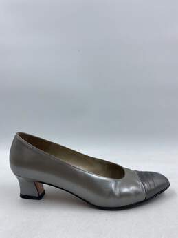 Authentic Salvatore Ferragamo Silver kitten heels W 7