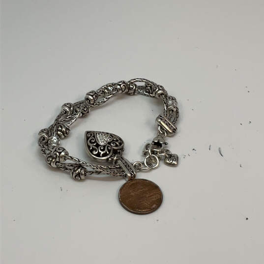 Designer Brighton Silver-Tone Triple Strand Chain Heart Charm Bracelet image number 4