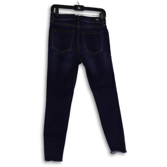 Womens Blue Denim Medium Wash 5 Pocket Design Raw Hem Skinny Leg Jeans Sz 2 image number 2