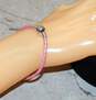 Pandora Sterling Silver Pink Leather Braided Charm Bracelet - 4.5g image number 1