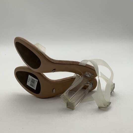 Womens Beige PVC Suede Open Toe Clear Buckle Strappy Heels Size 7.5 image number 5