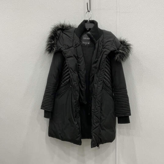 Womens Black Faux Fur Long Sleeve Side Pockets Full-Zip Parka Coat Size S image number 1