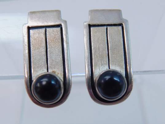 Signed Israel & Artisan 925 Amber Cabochon Circle Onyx Textured Modernist & Knot Square Clip On Earrings Variety 24g image number 2