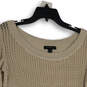 Womens Tan Open Knit Round Neck Long Sleeve Pullover Sweater Size Medium image number 3