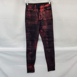 Fidelity Luna Black & Red Foil Jet Ultra High Ankle Skinny Jeans Size 25