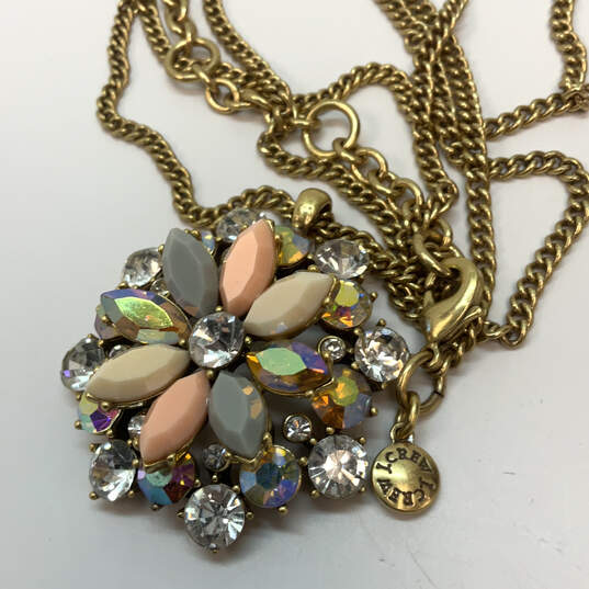 Designer J. Crew Gold-Tone Link Chain Crystal Stone Floral Pendant Necklace image number 4