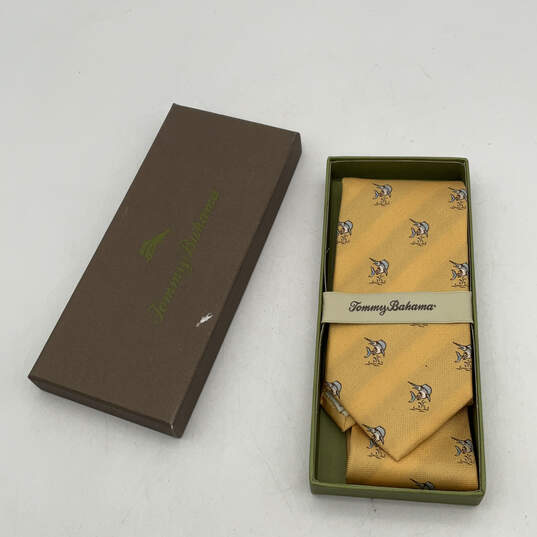 NWT Mens Yellow Silk Animal Print Adjustable Pointed Necktie With Box image number 3