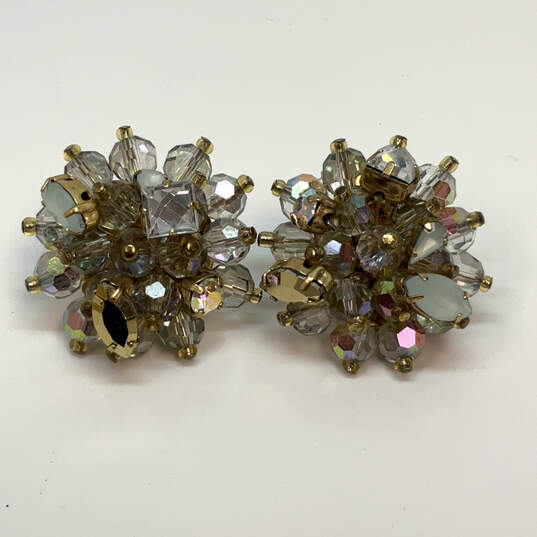 Designer J. Crew Gold-Tone Crystal Cut Stone Fashionable Stud Earrings image number 3