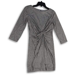 Womens Gray Boat Neck 3/4 Sleeve Twisted Front Back Zip Shift Dress Size 4