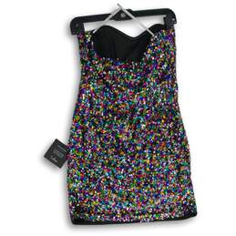 NWT Womens Silver Multicolor Sequins Sweetheart Neck Strapless Mini Dress Size L alternative image