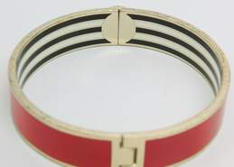 Henri Bendel Gold Tone Red & Black & White Striped Enamel Hinged Bracelet 48.7g alternative image