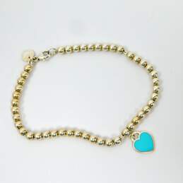 Tiffany & Co 925 Blue Enamel Please Return To Heart Charm Ball Bead Bracelet alternative image