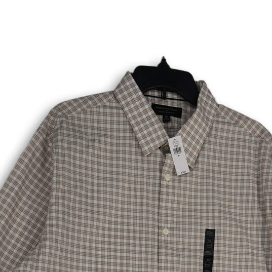 NWT Mens Tan White Plaid Spread Collar Long Sleeve Button-Up Shirt Size XL image number 3