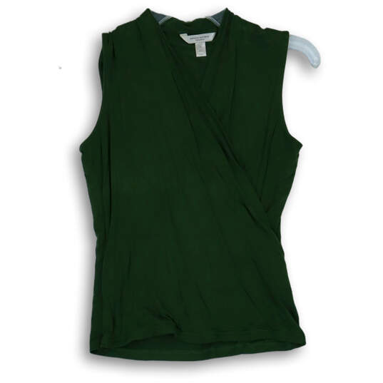 Womens Green Sleeveless V-Neck Classic Wrap Blouse Top Size Small image number 1