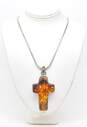 Artisan 925 Amber Cross Statement Pendant Snake Chain Necklace image number 1