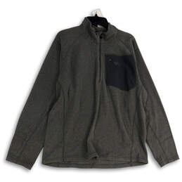 Mens Gray Mock Neck Long Sleeve Quarter Zip Fleece Jacket Size XL