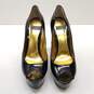 Davis By Ruthie Davis Italy Black Patent Leather Peep Toe Pump Gold Heels Shoes Size  37.5 image number 5