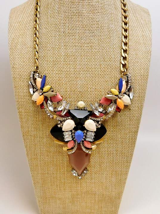 J.Crew Designer Colorful Rhinestone Chunky Statement Necklace and Bag image number 2