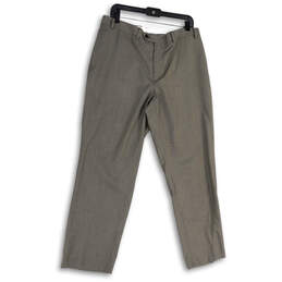Mens Gray Check Flat Front Slash Pockets Straight Leg Dress Pants Size 36/30