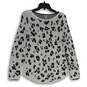 Womens Blue White Leopard Print Boat Neck Long Sleeve Pullover Sweater Sz 0 image number 1