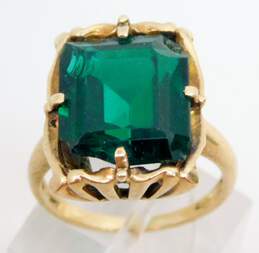 Vintage 10K Gold Green Faceted Glass Rectangle Statement Ring 6.4g