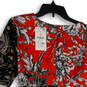 NWT Womens Black Orange Floral Asymmetric Hem Tie Waist Blouse Top Size L image number 4