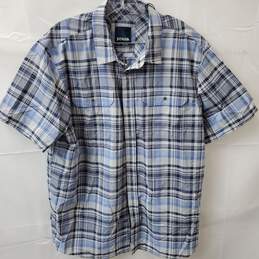 Prana Men's Blue Plaid Short Sleeve Button Up Nylon Shirt Size L