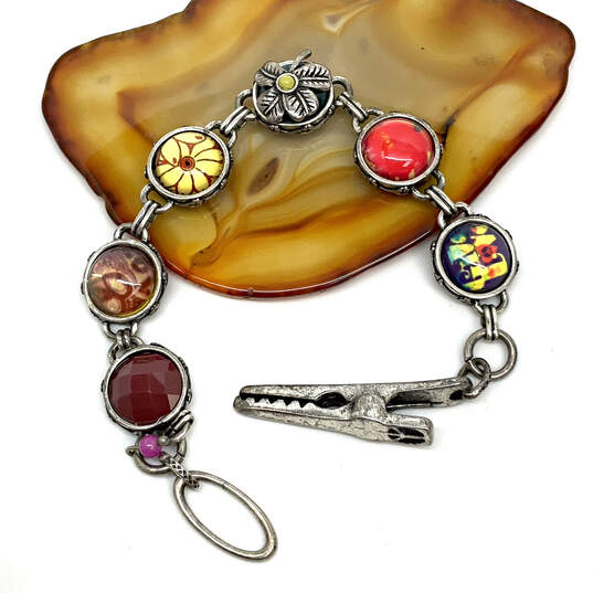 Designer Lucky Brand Silver-Tone Enamel Engraved Reversible Chain Bracelet image number 3