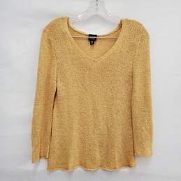 Eileen Fisher WM's Viscose & Linen Blend V-Neck Knit Yellow Sweater Size S
