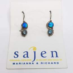 Sajen Sterling Silver Opal & Blue Topaz Wire Earrings 3.5g