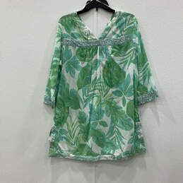 NWT Womens Green Floral Print Long Sleeve V-Neck Tunic Blouse Top Size M