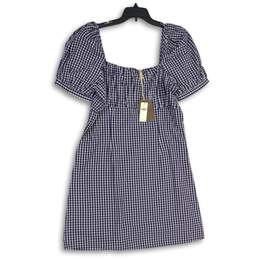 NWT Womens Blue White Check Short Sleeve Square Neck Mini Dress Size Large alternative image