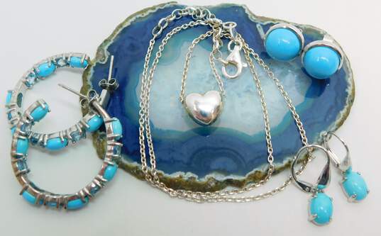 Dyadema 925 Puffed Heart Pendant Necklace & Turquoise & Topaz Hoop Drop Earrings image number 4