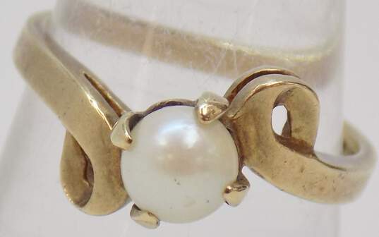 10k Yellow Gold Pearl Solitaire Bypass Ring 3g image number 1