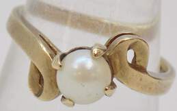 10k Yellow Gold Pearl Solitaire Bypass Ring 3g