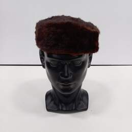 Vintage Brown Fur Pillbox Hat Women's Size S