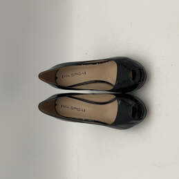 Womens Black Leather Peep Toe Slip On Block Platform Heels Size 7 M