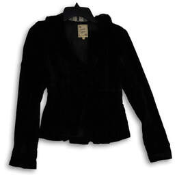 Womens Black Velvet Long Sleeve Collared Button Front Jacket Size 0