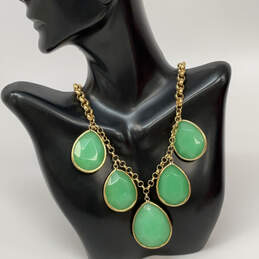 Designer Fossil Gold-Tone Green Crystal Stone Classic Statement Necklace