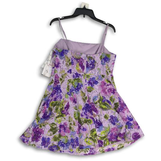 NWT Womens Purple Floral Lace Spaghetti Strap Back Zip Mini Dress Size 12 image number 2
