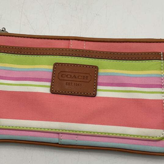 Coach Womens Multicolor Striped Charm Outer Pocket Zipper Wristlet Wallet image number 5