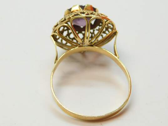 Vintage 14k Yellow Gold Intricate Garnet Halo Ring 9g image number 3