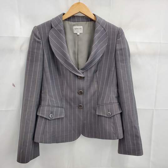 Armani Collezioni Women's Gray Pinstriped Blazer Jacket Size 6 image number 1