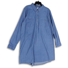 NWT Womens Blue Collared Long Sleeve Button Front Shirt Dress Size XXL
