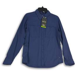 NWT REI Co-Op Womens Blue Sahara Spread Collar Long Sleeve Button-Up Shirt Sz M