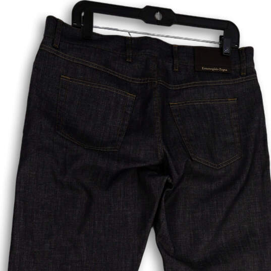 Womens Blue Denim Regular Fit Dark Wash Pockets Straight Leg Jeans Size 35 image number 4