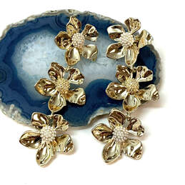 Designer J. Crew Gold-Tone Fashionable Faux Pearl Floral Dangle Earrings